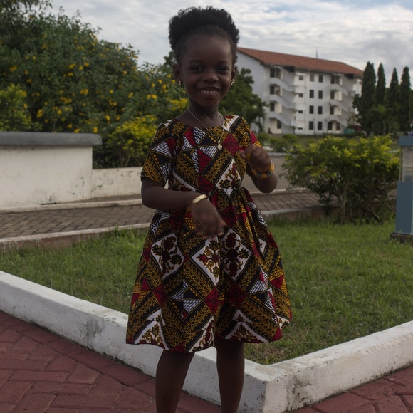 Girl's Brown African Ankara Print Dress - Picture 3 of 6
